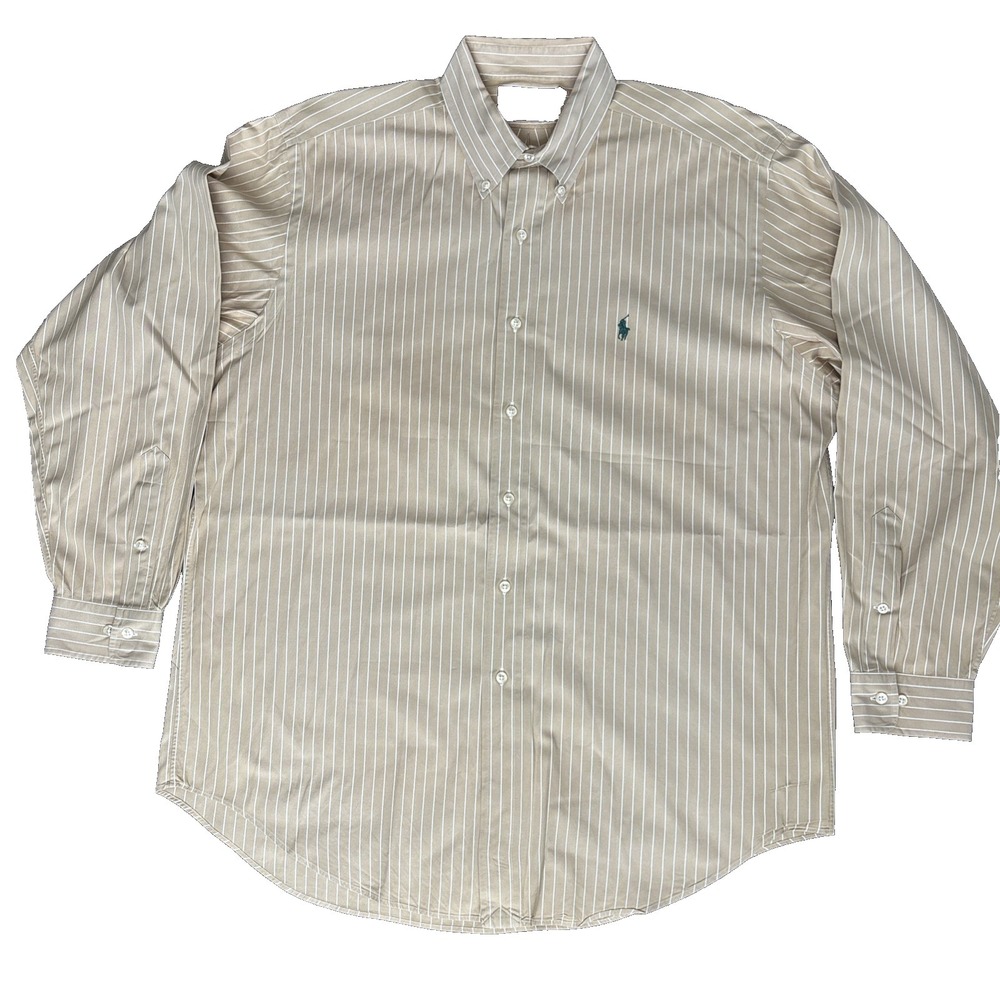 VTG Ralph Lauren Yarmouth Button Down Oxford Shirt Mens 16.5 Hong Kong Striped